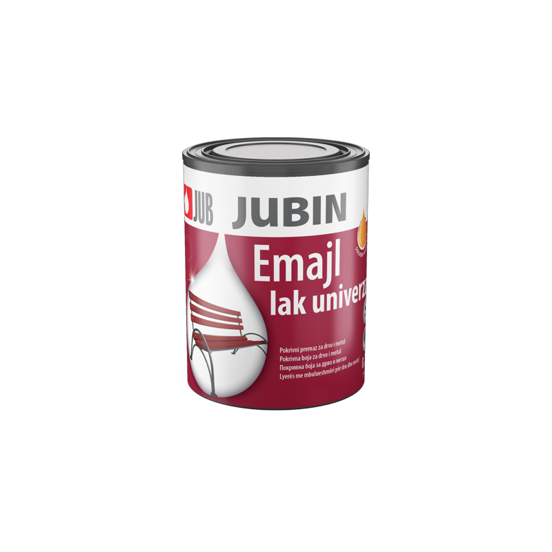 JUBIN Emajl Lak Univerzal - univerzalna zaštita za drvo i metal 1 JUBIN Emajl Lak Univerzal metalna kantica 0,75l